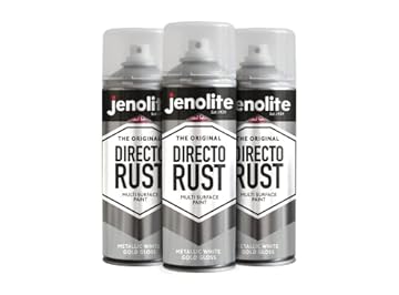 JENOLITE Directorust Metallic Gloss Spray Paint | WHITE GOLD | 3x400ml | Multi-Surface Gold Spray Paint for Metal, Wood, Plastic | All-In-OnePrimer, Undercoat and Topcoat | Interior & Exterior