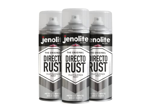 JENOLITE Directorust Pintura Metálica Brillo | ORO BLANCO | Pintura en aerosol multisuperficie | Imprimador, capa base y capa superior todo en uno | 3 x 400ml