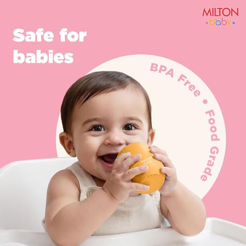 Image of MILTON baby Silicone Tumbler with Spoon I Baby & Toddler Training Cup & Spoon I BPA Free -100% Food Grade I Weighted Base to Prevent Tip-Overs I Anti Slip Bottom I Gentle on Tender Gums I Orange