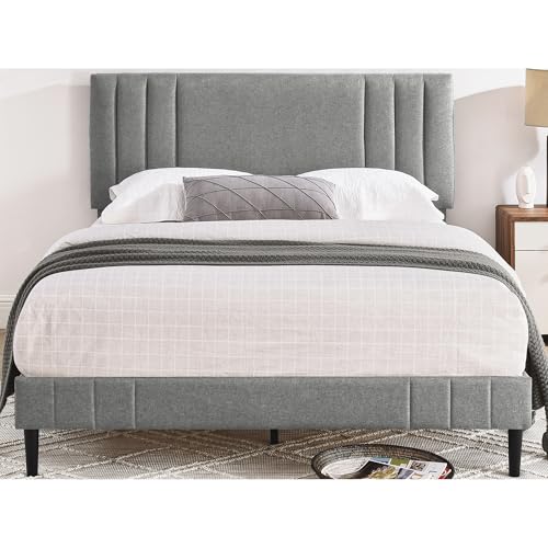 Decoro Chicago Modern Tufted Upholstered Platform Queen Size Bed Frame, Grey