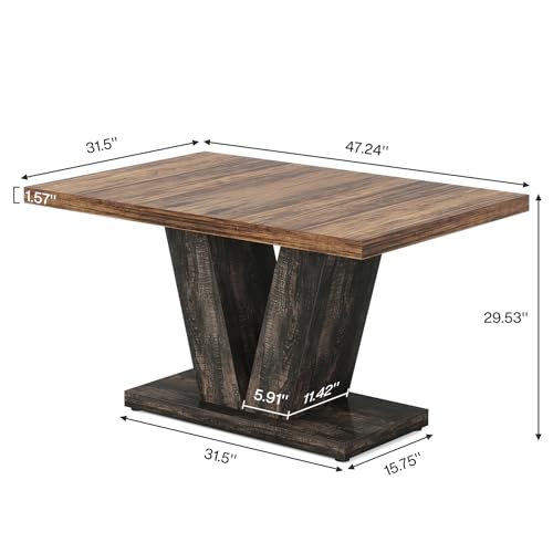 Tribesigns 47-Inch Dining Table for 4, Black Kitchen Dinner Table with Heavy Duty Pedestal, Farmhouse Wooden Eating Table for Home, Dining Room, Small Space, Black & Brown by Tribesigns - Image 7