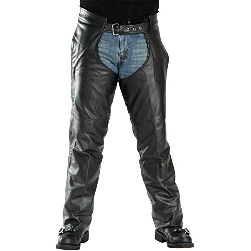 Xelement B7552 Men's Black 'Easy Fit' Premium Leather Motorcycle Chaps - 42 #TOP3