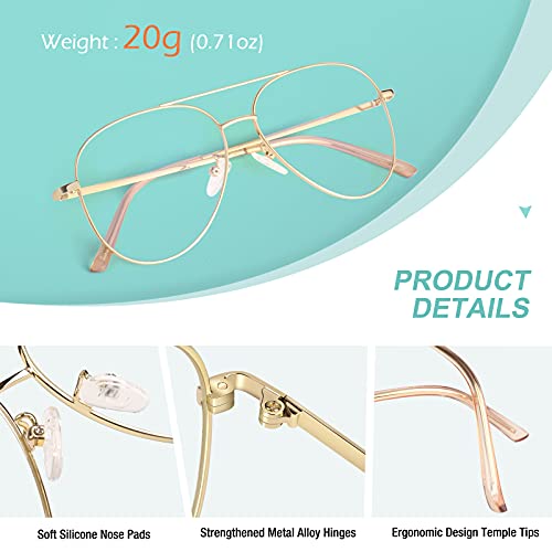 Image of GQUEEN Fake Glasses Women Men Clear Lens Metal Frame UV400 Protection Fashion Retro Pilot Style Eyeglasses