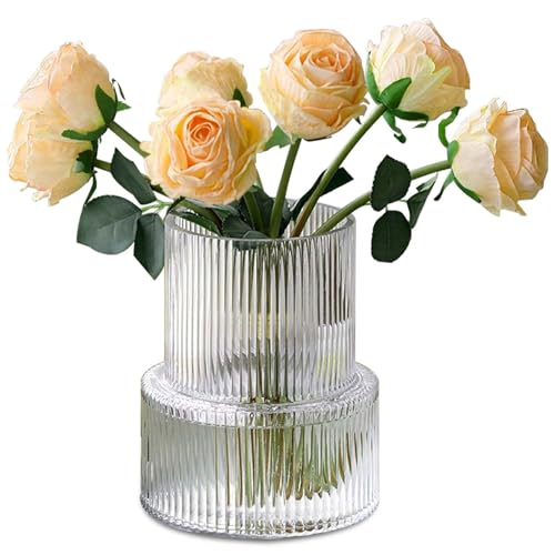 Jarrón de flores acanalado, jarrón de cristal, jarrones pequeños de cristal para el hogar, recipiente de cristal decorativo, moderno jarrón de flores, jarrón de flores de cristal, minimalista, estilo