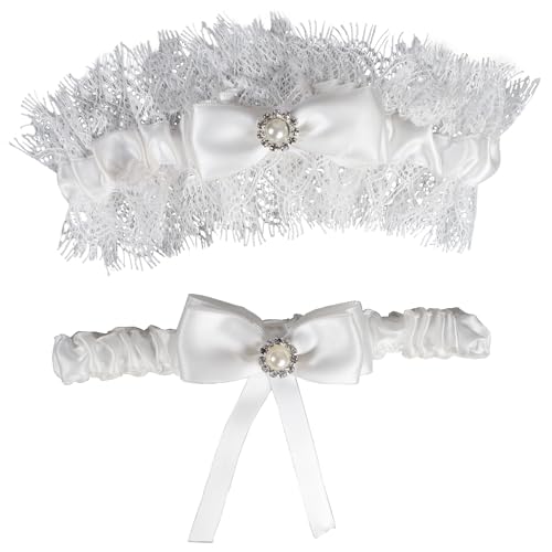 Image of Lace Wedding Garters for Bride with Pearl Party Prom Leg Garter Belt