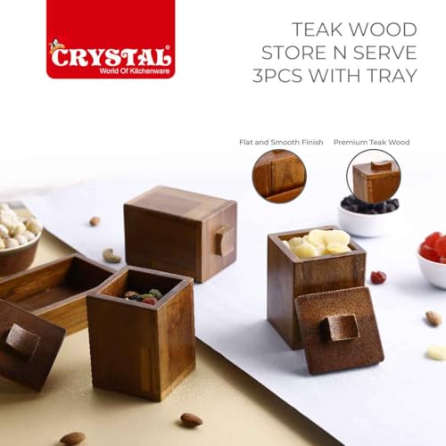Image of Crystal Milano Premium Teak Wood Tray with 3 Bowls | Serve & Store | Ideal for Home & Restaurants | Handcrafted & Eco-Friendly