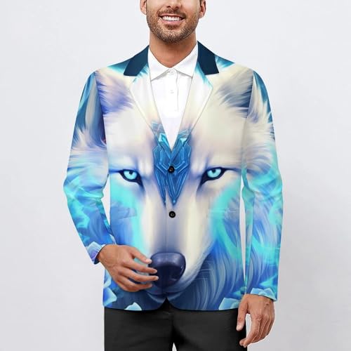 White Ice Wolf Men's Casual Blazers Slim Fit Sport Coats Blazer Two Buttons Suit Jacket for Work Party2