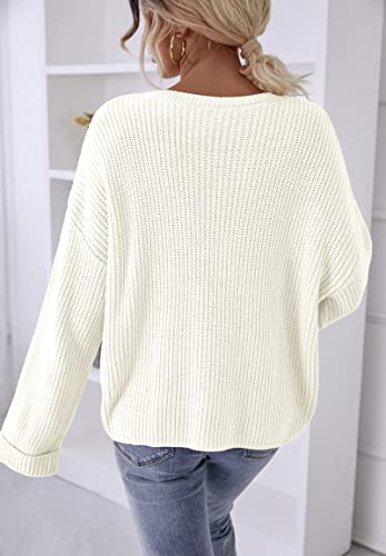 Kirundo 2023 Women's Fall Winter Long Sleeve Crew Neck Cropped Oversized Sweaters Loose Soft Knitted Pullover With Pocket(White, Large) #TOP4