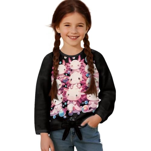 Casual Girls T-Shirt with Front Knot,Crew Neck Girls Long Sleeve Shirt,Loose Teens Tops for School