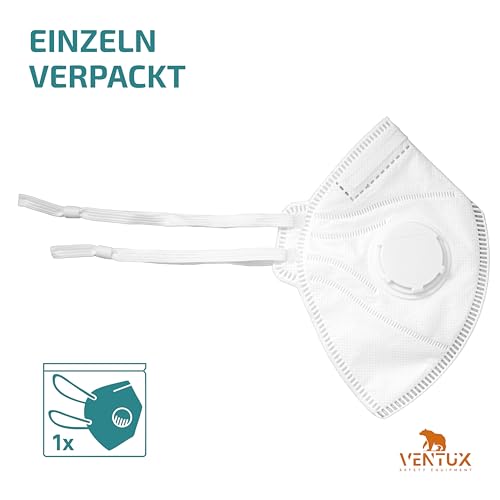 VENTUX SAFETY EQUIPMENT 10 Stück FFP2 NR Maske mit Ventil || Einzeln Verpackt || Ergonomische Passform || Staubschutzmaske für Arbeit, Bau & DIY