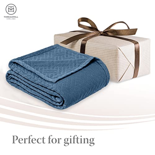 Threadmill Luxury Cotton Blankets For King Size Bed | All-Season Cozy 100% Cotton King Size Blanket | Criss Cross Soft & Lightweight Coverlet Fits California King Size Bed, 104X92 | Folkstone Blue #TOP2