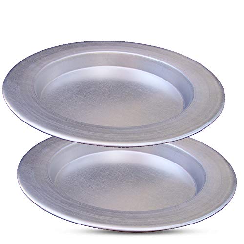 Kunefe Plate Large - Cooking and Serving Plates for Shredded Kadaifi, Phyllo, Fillo Dough Pan / Turkish Dessert Dough Burner - Set of 2 Silver Color Aluminum Pans ( Large Serving )