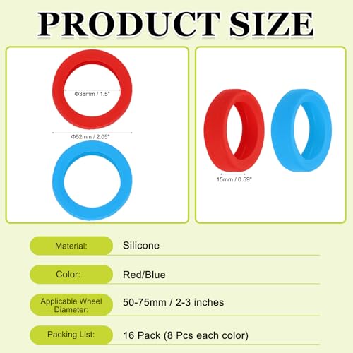 Image of 16 Pack Luggage Wheel Protection Cover, Wear Resistant Anti Noise Silicone Protector Cover for 2-3 inch Spinner Wheel for Suitcase Chairs Caster Travel, Red /Blue