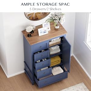 Farmhouse 5 Drawer Dresser for Bedroom,5 Drawer Dresser with Storage,49" Tall Modern Dresser with Metal Handles,Rustic Chest of Drawers,Large Wood Drawer Organizer for Bedroom,Living Room,Hallway,Blue Farmhouse 5 Drawer Dresser for Bedroom5 Drawer Dresser with Storage49 Tall Modern Dresser with Metal HandlesRustic Chest of DrawersLarge Wood Drawer Organizer for BedroomLiving RoomHallwayBlue