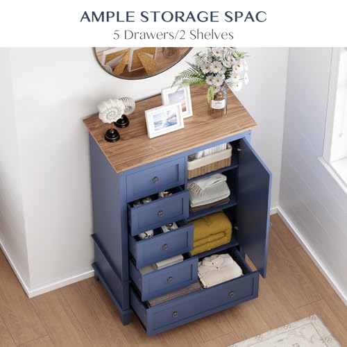 Farmhouse-5-Drawer-Dresser-for-Bedroom5-Drawer-Dresser-with-Storage49-Tall-Modern-Dresser-with-Metal-HandlesRustic-Chest-of-DrawersLarge-Wood-Drawer-Organizer-for-BedroomLiving-RoomHallwayBlue Farmhouse 5 Drawer Dresser for Bedroom5 Drawer Dresser with Storage49 Tall Modern Dresser with Metal HandlesRustic Chest of DrawersLarge Wood Drawer Organizer for BedroomLiving RoomHallwayBlue