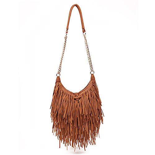 Lanpet Women's Fringe Tassel Crossbody Bag - PU Leather Shoulder Bag, 11x8.7x2.8 Inches