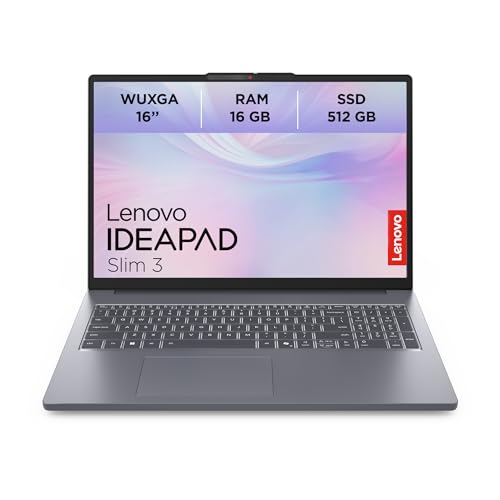 Lenovo IdeaPad Slim 3 Laptop | 16' WUXGA Display | AMD Ryzen 5 150 | 512GB SSD | 16GB RAM | AMD Radeon Grafik | QWERTZ | Windows 11 | Luna Grau | 3 Monate Premium Care