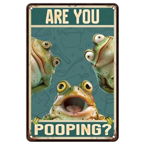 Frog Bathroom Metal Sign "Are You Pooping?" Vintage Wall Decor for Funny Bathroom Toilet Decor Frog Lover Gifts 12x8 Inch