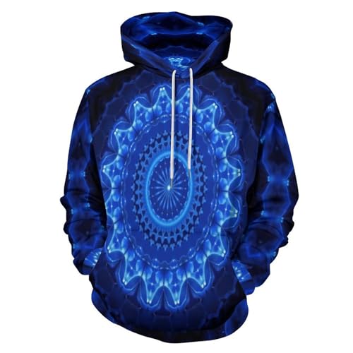 Pull à col rond bleu imprimé mandala géométrique pour look hip hop décontracté