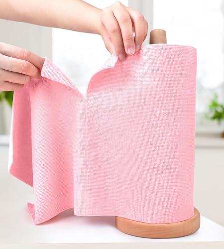 Image of Pink 4Roll Microfiber Cleaning Cloth 80Sheets 16000+Times Washable&Reusable 10X Cheaper Than Paper Kitchen Towel Soft&Highly Absorbent Tearable Lint-Free,Streak-Free MultipurposeUse for Home