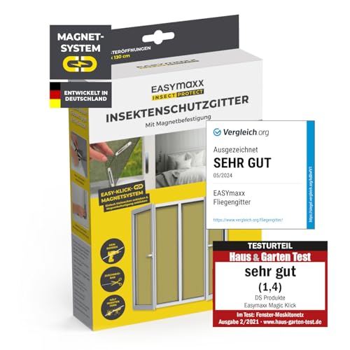 EASYmaxx Fliegengitter für Fenster mit Magic Click | Moskitonetz individuell zuschneidbar für alle Fenster bis 150 x 130 cm | Einfache Montage mit 12 Magneten - kein Bohren oder Schrauben [Schwarz]