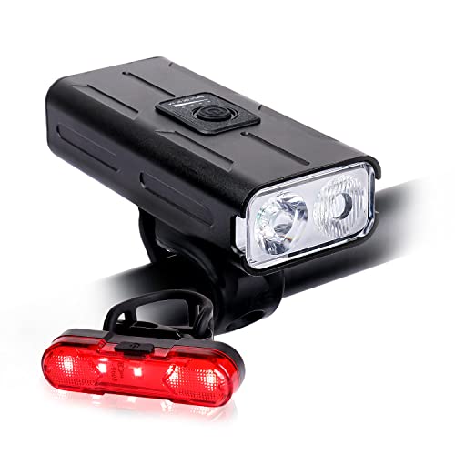 1000Lumens Bike Headlight and Taillight Set,2LED Rechargeable USB Bike Lights Front and Back,Super Bright Bike Rear Lamp,IPX5 Waterproof,6 Modes Runtime 20+ Hours,Fits All Bicycles, Road, Mountain