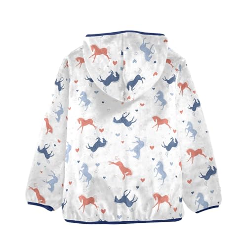 Cute Cartoon Horses with Hearts Girls Fleece Jacket Girls Fall Jacket Girls Zip Up Hoodie Girls Sherpa Jacket 2-10T2