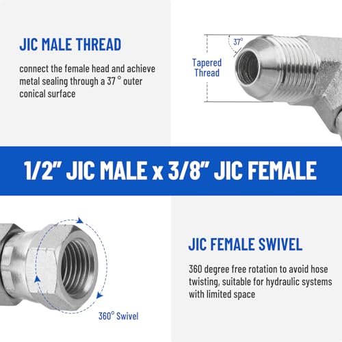 Image of 5 Pack 90 Degree Elbow JIC 37 Hydraulic Fittings: 1 /2 inch JIC Male x 3 /8 inch JIC Female, with Protection Cover Hydraulic Hose Swivel Crimp Fittings