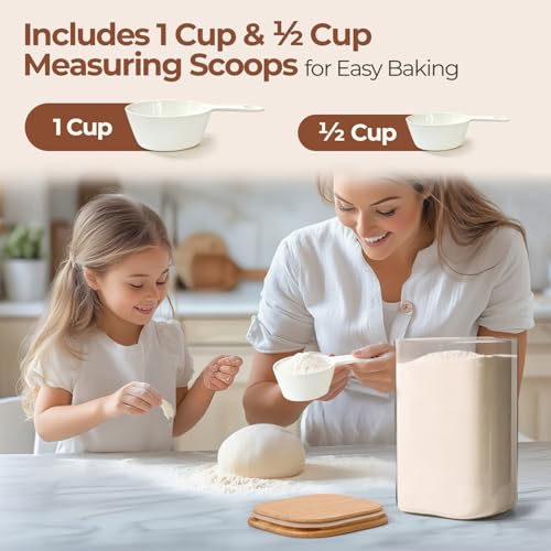 Image of ComSaf 4 Qt Glass Food Storage Containers Set of 2, Large Storage Containers with Lids, Square Glass Jars with Lids, for Flour and Sugar, Cereal, Rice, Pasta, Oats, Coffee Beans