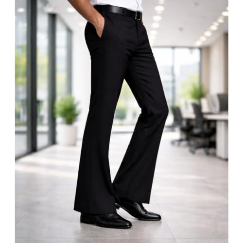 Buy FAYROUZ Men's Black Flared Bootcut Formal Trousers_32 - Image 2