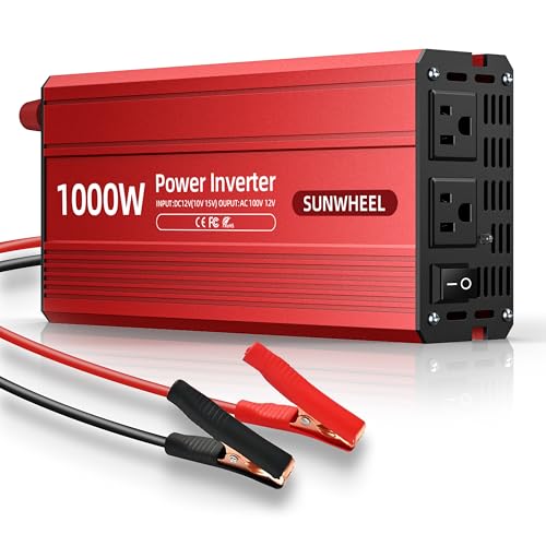 Image of SUNWHEEL 1000W Power Inverter, DC 12V to 110V AC Car Inverter with LCD Screen Display, 2 AC Outlets, Equipped with 2 Clips for Truck, Home, Vehicles, Laptop, Trip