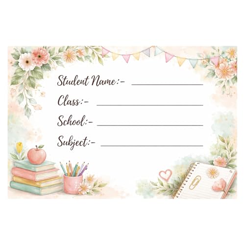Image of School Notebook Name Labels, Self Adhesive, Pastel Theme, 3x2 Inch, Pack of 10