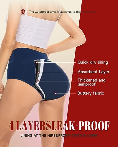 Image of Rdiner Heavy Flow High Absorbency Period Underwear Women, Leakproof Panties Postpartum Menstrual Hipster Briefs Teens 3 Pack