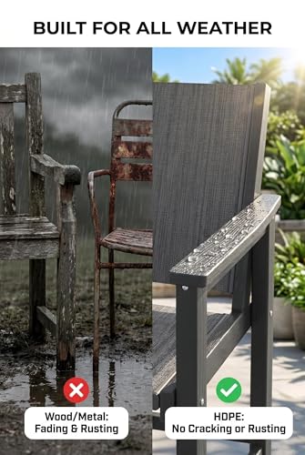Image of HDPE Patio Dining Chairs with Armrests - Textilene Indoor Outdoor Chair with Wide Seat for Poolside, All Weather UV Resistant Heavy Duty Patio Chair for Bistro Porch Backyard Balcony & Deck(1PCS)