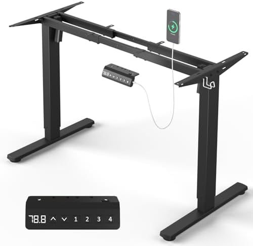 Xyndyx Höhenverstellbarer Schreibtisch Gestell mit 2 Motoren, Schwarz | Tischgestell Höhenverstellbar elektrisch, USB-C-Anschluss, Memory-Funktion, 150kg Tragfähigkeit, für Tischpl