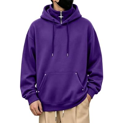 VXRDJU Mens Pullover Hoodies 2026 Zip Up Collar Drawstring Sweatshirts