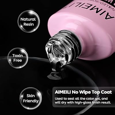 AIMEILI Hema Free Gel Nail Polish, Cruelty Free, Vegan, No Wipe Top Coat, No Wipe Matte Top Coat, Base Coat and Builder Base for Nails Gel Set