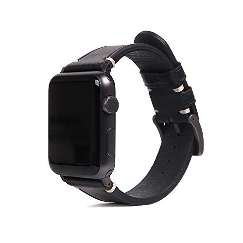 SLG Compatible with Apple Watch Band 42/44/45/49mm, D7 Italian Buttero Leather Replacement Strap Feature Black Adapters with Gift Box, iWatch SE & Series ULTRA 2 / ULTRA 9/8/7/6/5 (Black)