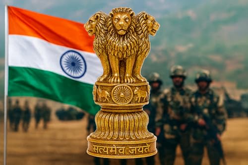 Image of ZYROO National Emblem Satyamev Jayate Ashoka Pillar - 5 Inch Golden Finish Lion Capital Idol for Study Table Ashoka Stambh Car Dashboard & Office Decor