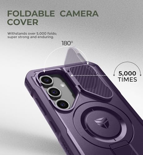 Image of Dexnor for Samsung Galaxy S24 FE Case with Camera Cover & Adjustable Kickstand & Built-in Screen Protector, Magnetic Rugged Shockproof Bumper Cases Heavy-Duty Magnetic Protective Cover,Phantom Purple