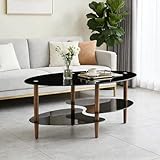 Glass Coffee Table, Modern Furniture Decor 3-Tier Modern Oval Smooth Glass Tea Table End Table for Home Office with Tempered Glass Boards & Sturdy Chrome Plated Black Legs