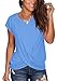 Womens Casual Tops Short Sleeve Twist Knot Comfy Shirts for Women Blue M