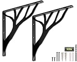 Rustic Tree Black Heavy Duty Shelf Brackets 12 inch by Balin Designs, Decorative L Brackets, Iron Metal Floating Shelf Bracket, Wall Mount Shelving Bracket, Included Hardware, Set of 2