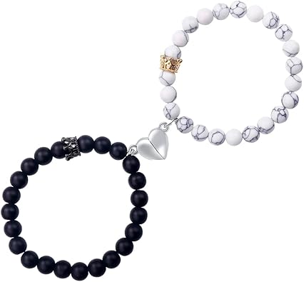Magnetic Bracelets for Couples King Queen Crown Bracelets Friendship Matching Bracelets His and Her Distance Beads Bracelet Gifts for Men Women