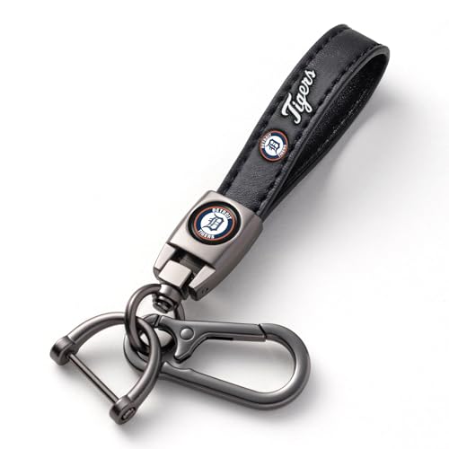 Image of Car Keychain Keyring for Detroit Tigers Baseball Fans,Detroit Tigers Accessories Women /Men's Keychains for Vehicles,Leather Key Ring Lanyard Car Key Fob Holder,Key Fob Keyring Replacement