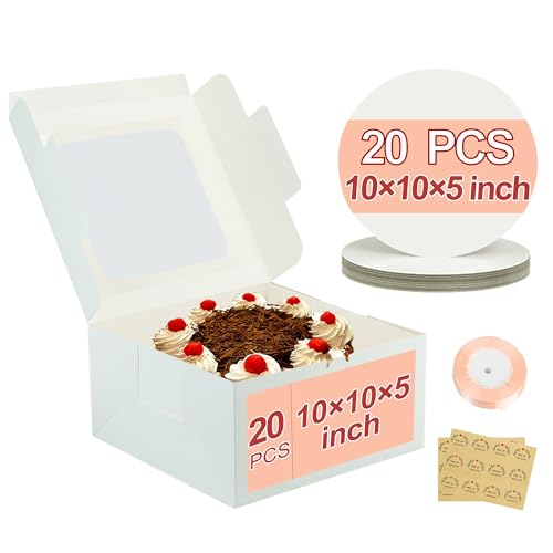 KGVZPT 10x10x5 inch Cake Boxes,20 Pack Bakery Boxes with Window,and