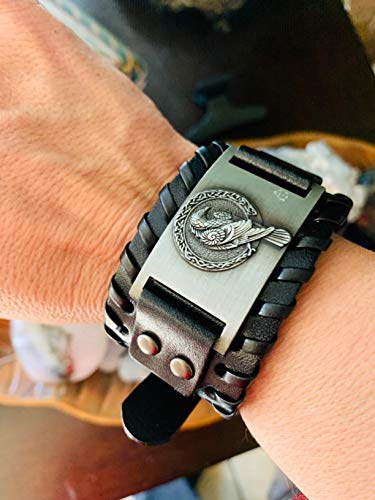 GelConnie Viking Bracelet Punk Leather Cuff Bracelet Gothic Leather Wristband Bracelet with Nordic Amulet Scandinavian Talisman Celtic Pagan Jewelry