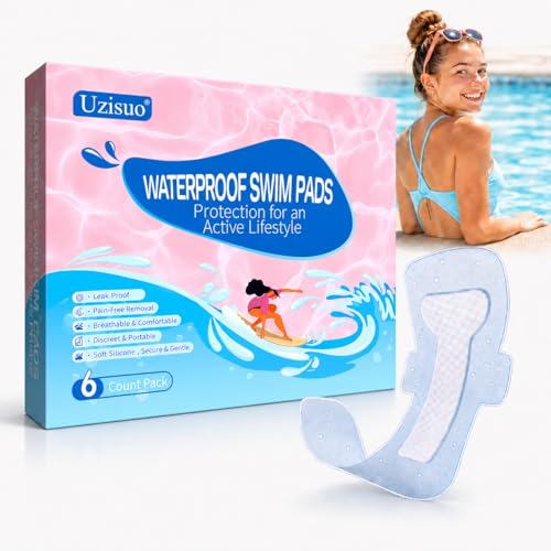 Uzisuo Waterproof Pads for Swimming 6-Pack Silicone Gel Swim Pads for Women & Teens Gentle Peel-Off Swim Pads Discreet Dirt Prevention for Pool Beach Spa & Travel