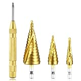Qibaok Step Drill Bit Set with Automatic Center Punch, 3 PCS HSS Titanium Hex Shank Step Cone Drill