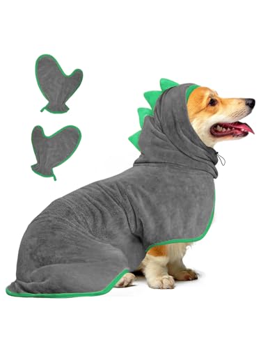 Albornoz para Perros Microfibras Albornoz, Bibykivn Toallas para Perros Gatos Ajustable, Secado Rápido Bata de Perro con Velcro, Absorbente Perro Toallas para Baño o Lluvia (S, Gris Verde)